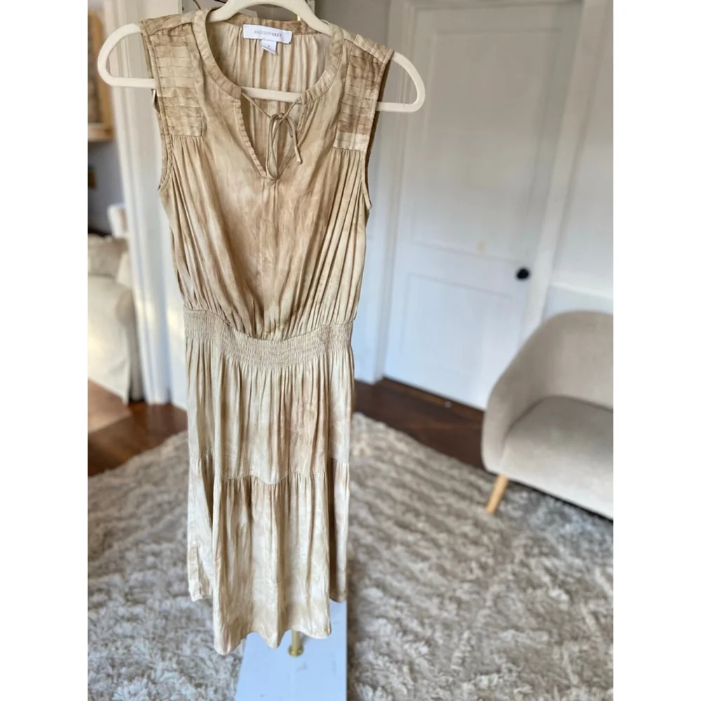 Madison Grey Maxi Dress Marbled Tie Dye Smocked Quiet Luxury‎ Wedding Date Event